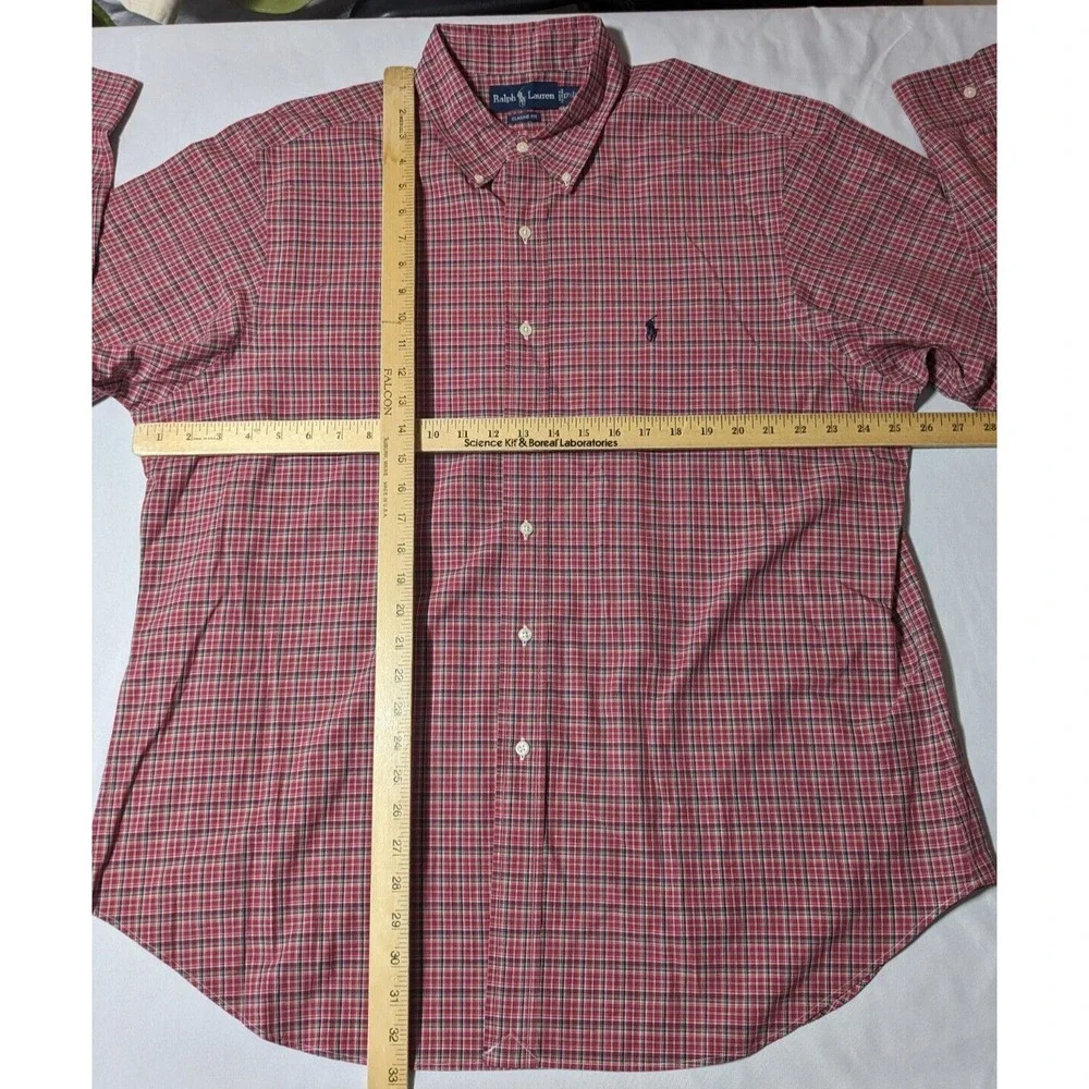 VTG POLO RALPH LAUREN CLASSIC FIT Men XL (17‎ 1/2) Red Plaid Cotton Shirt EUC